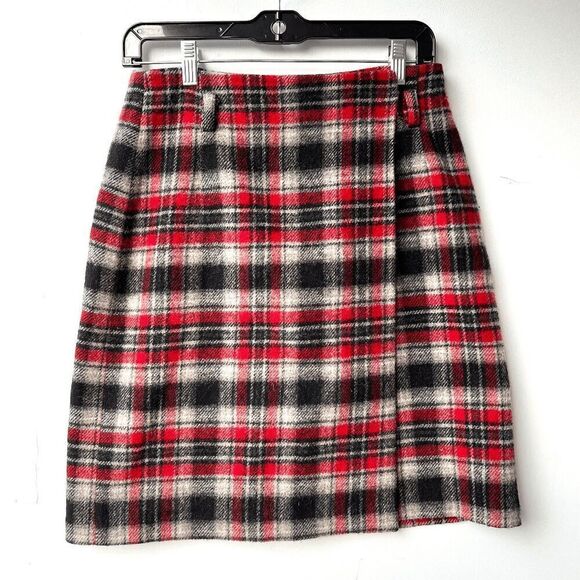 Eddie Bauer Dresses & Skirts - VTG 90s Eddie Bauer Red Black Plaid Wool Wrap Skirt SZ 8 Lined Kilt Style
